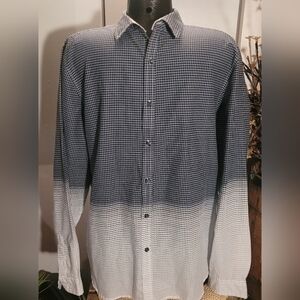 Stockhomme Men's Blue And White Square Check Patterned Shirt L